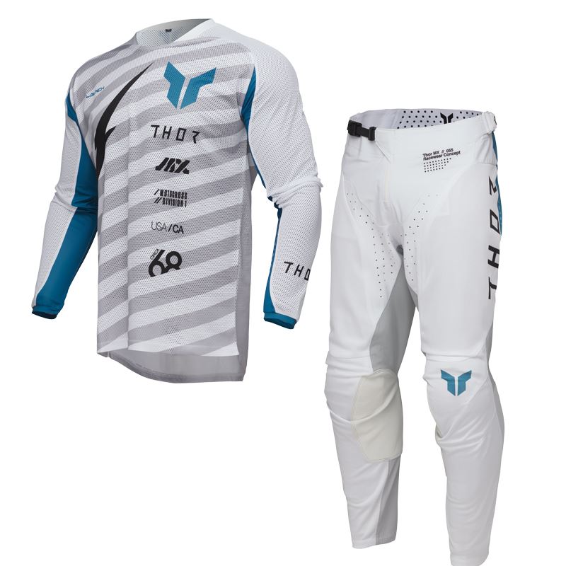 Thor 2025 Motocross Combo Kit Launchmode Vented Raid White Grey