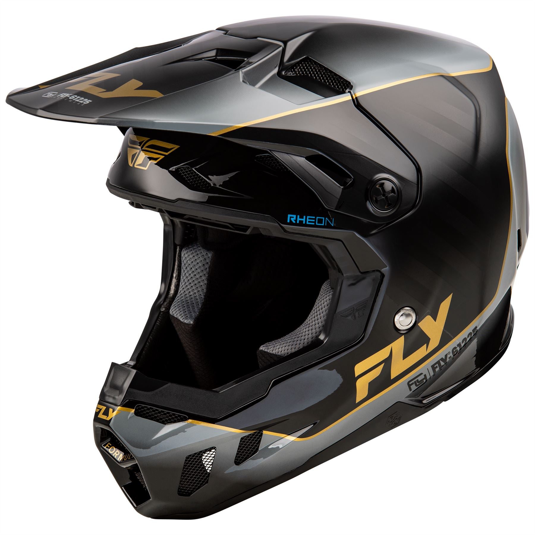 Fly Racing 2025 Formula CC Underglow Motocross Helmet Black Grey Gold