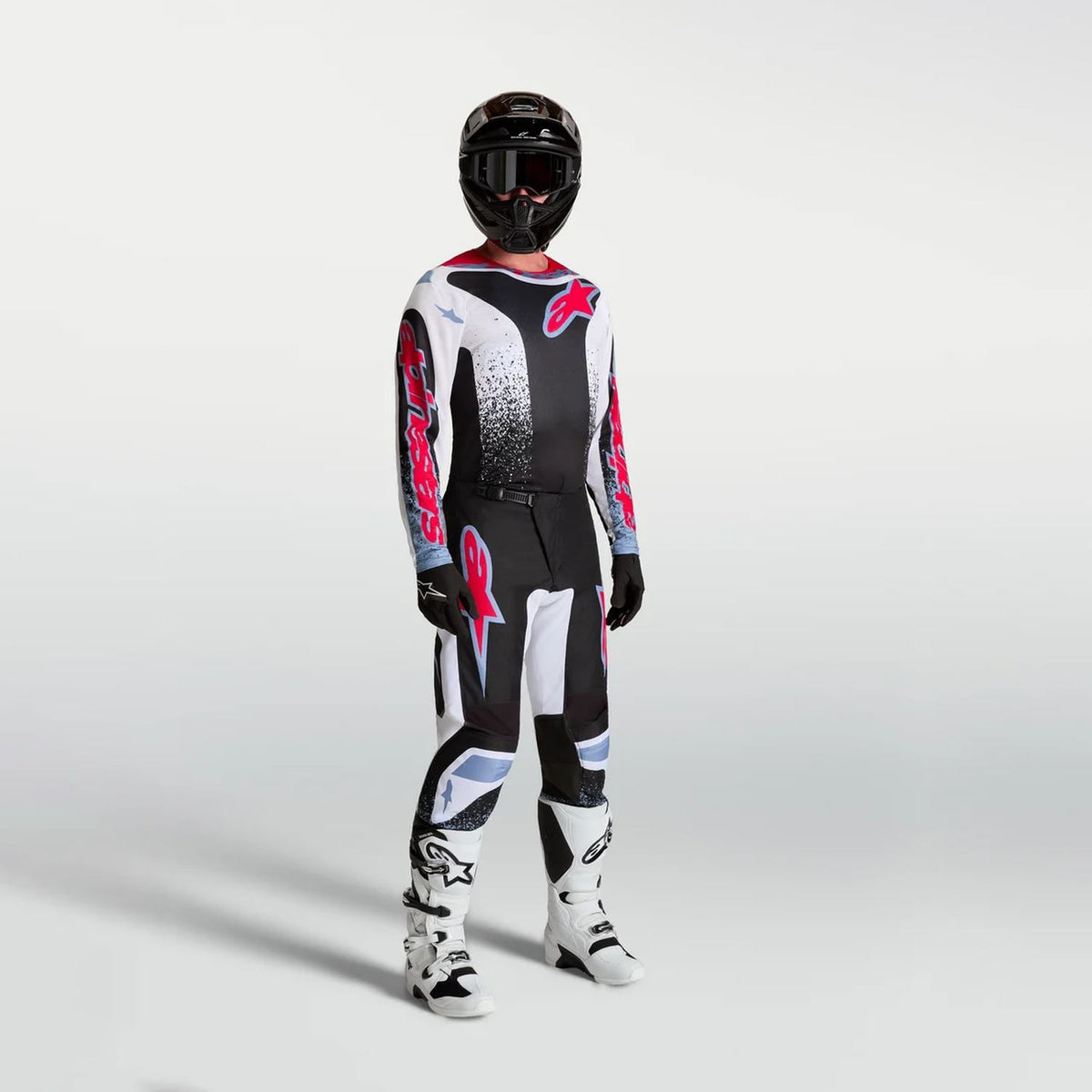 Alpinestars 2027 Fluid Drag MX Combo Kit Black White Light Blue Red Fluo