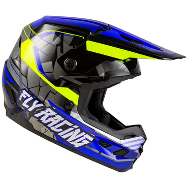 Fly Racing 2025 Youth Kinetic Scorched Motocross Helmet Blue Grey Hi-Viz Youth