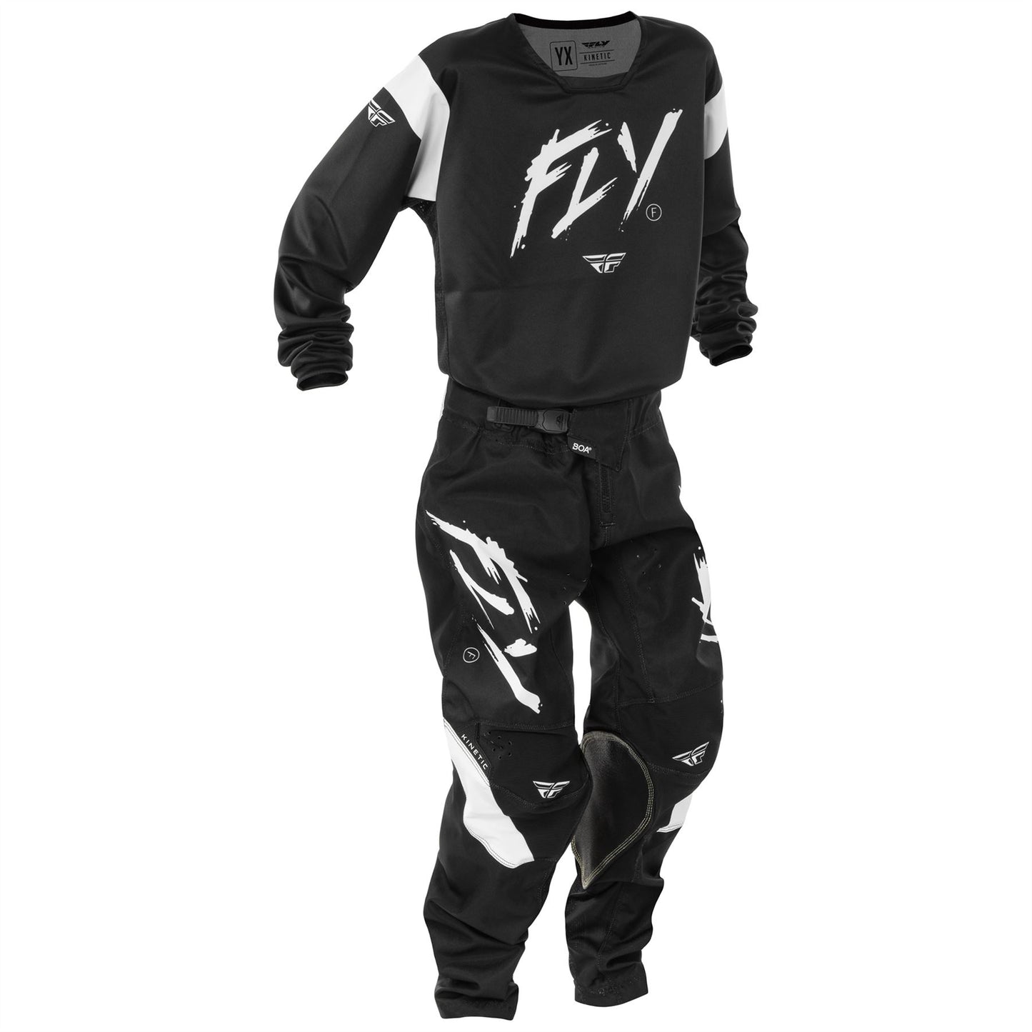 Fly Racing 2025 Youth Kinetic Stoke Motocross Jersey Black White