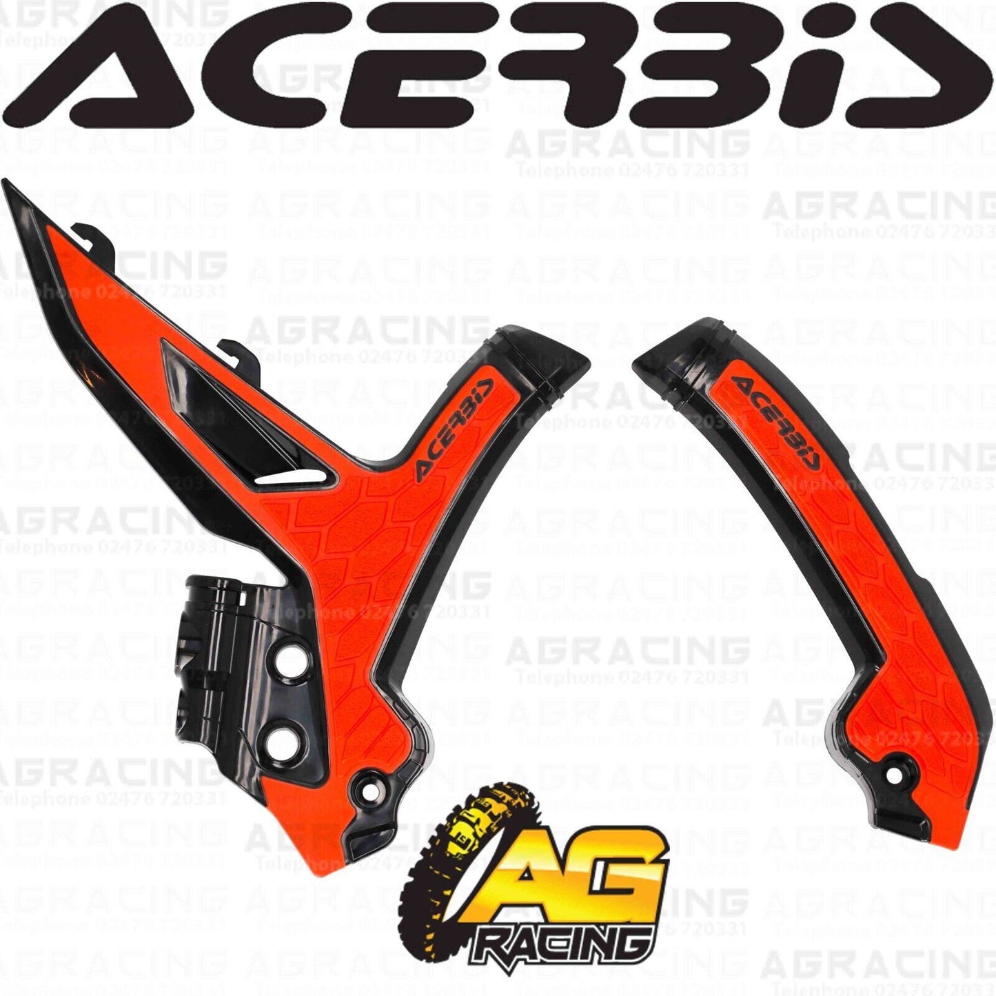 Acerbis X-Grip Frame Protector Guards Black & Orange For KTM XC-F 250 2023-2025