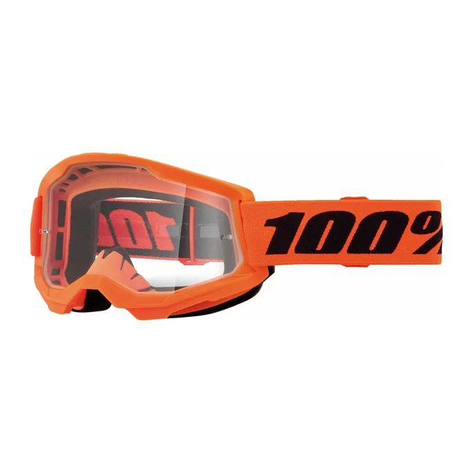 100% MX Goggles Strata 2 Youth Neon Orange Clear