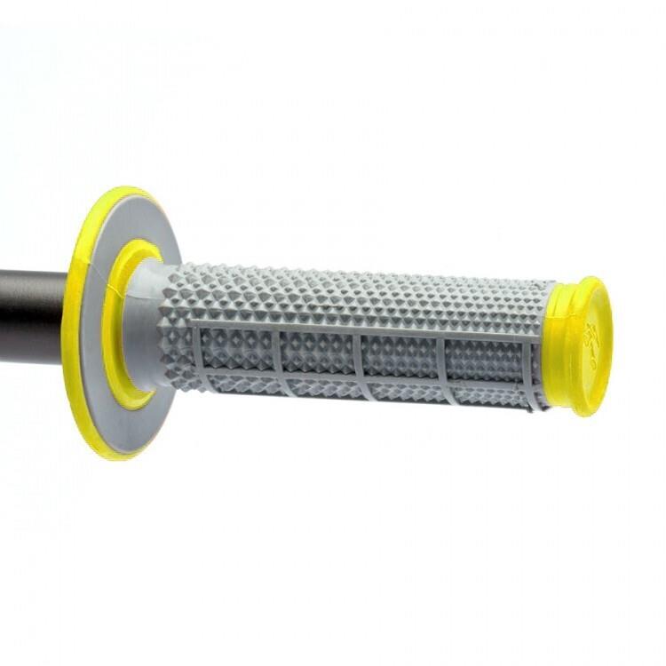 Renthal Dual Compound Tapered Half Waffle Grips Grey Yellow MX Enduro