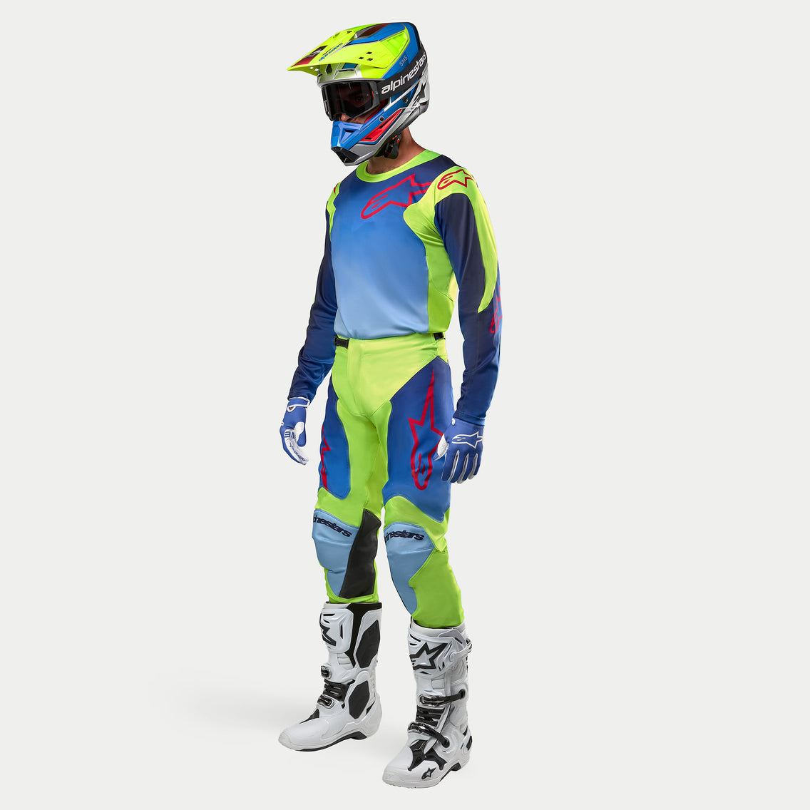 Alpinestars 2024 Racer Hoen Motocross Combo Kit Pants & Jersey Yellow Fluo Blue Night Navy