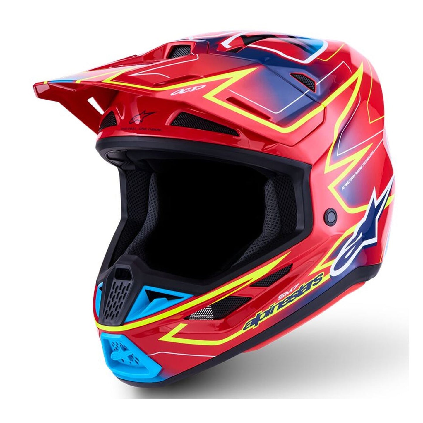 Alpinestars 2027 S-M7 Cast MX Helmet Red Yellow Fluo Blue