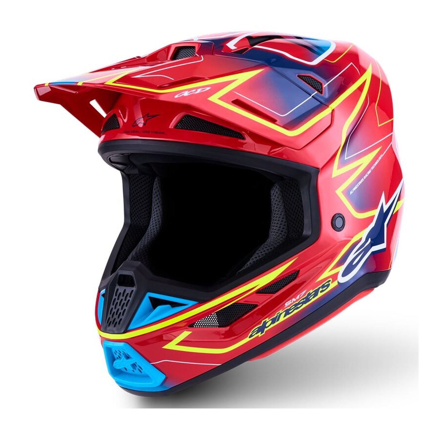 Alpinestars 2027 S-M7 Cast MX Helmet Red Yellow Fluo Blue