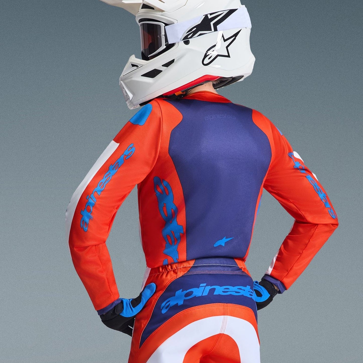 Alpinestars 2026 Youth Fluid Grid Motocross Jersey Orange Ucla Blue