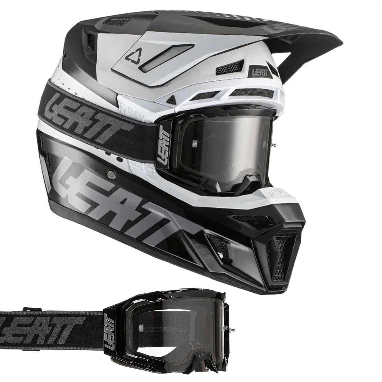 Leatt 2024 Helmet Moto 8.5 V22 Black White 5.5 Goggles & Bag