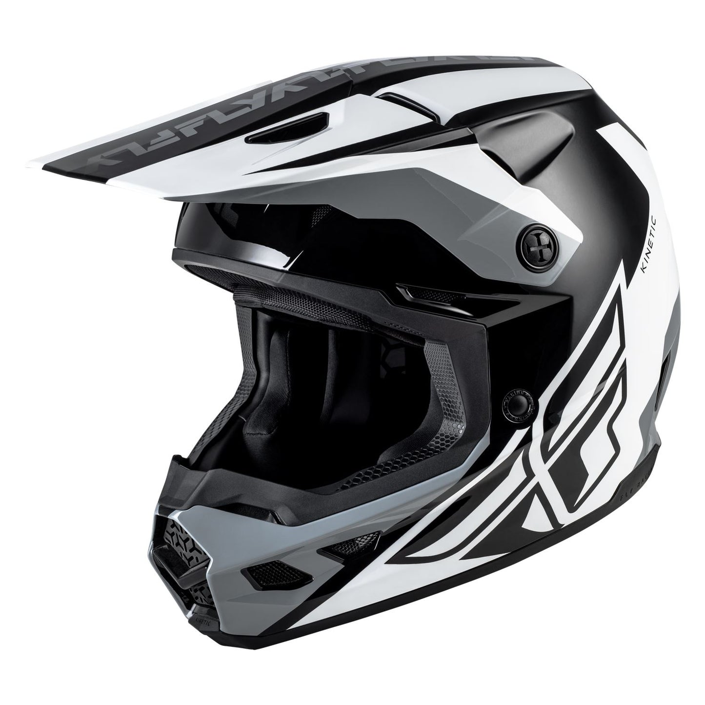 Fly Racing 2026 Motocross Helmet Kinetic Crest Black White Grey