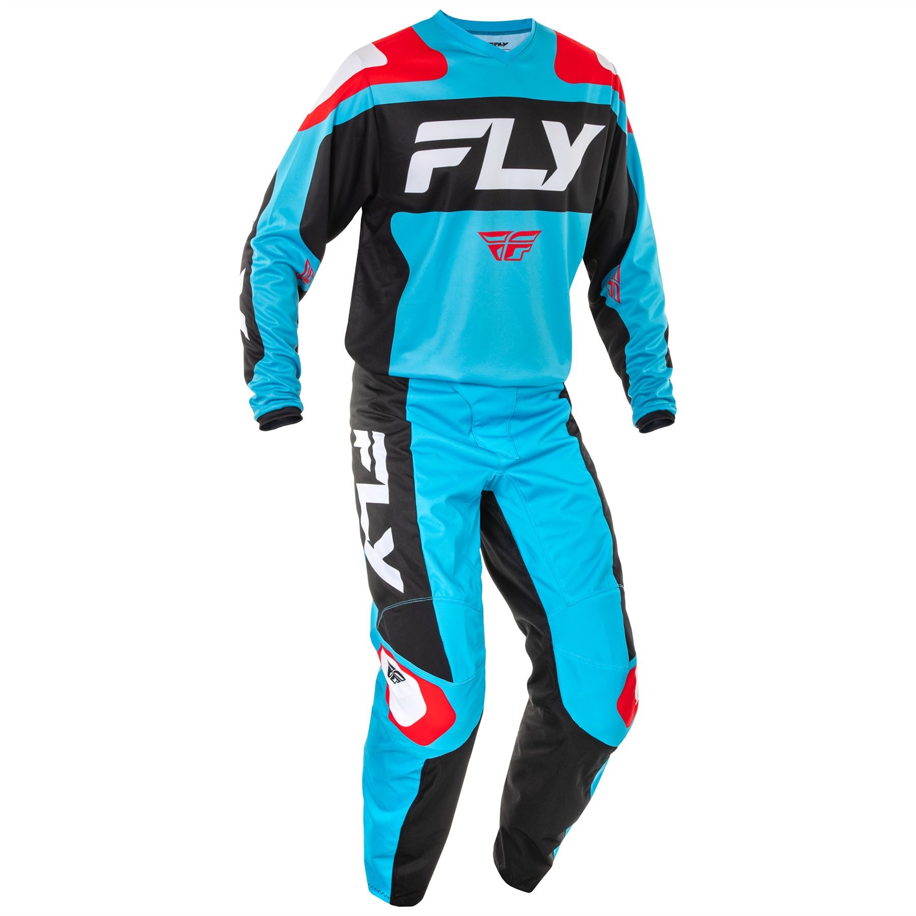 Fly Racing 2025 Motocross Combo Kit F-16 Cyan Black White