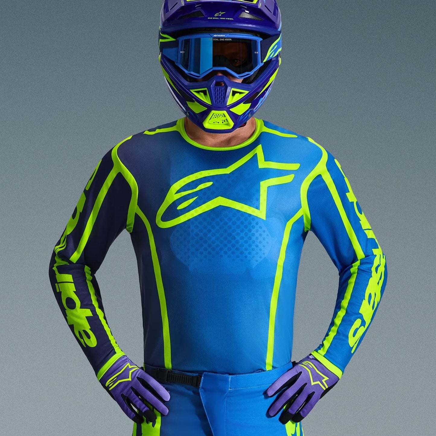 Alpinestars 2026 Fluid Apex Motocross Jersey Blue Yellow Flo