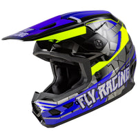 Fly Racing 2025 Youth Kinetic Scorched Motocross Helmet Blue Grey Hi-Viz Youth