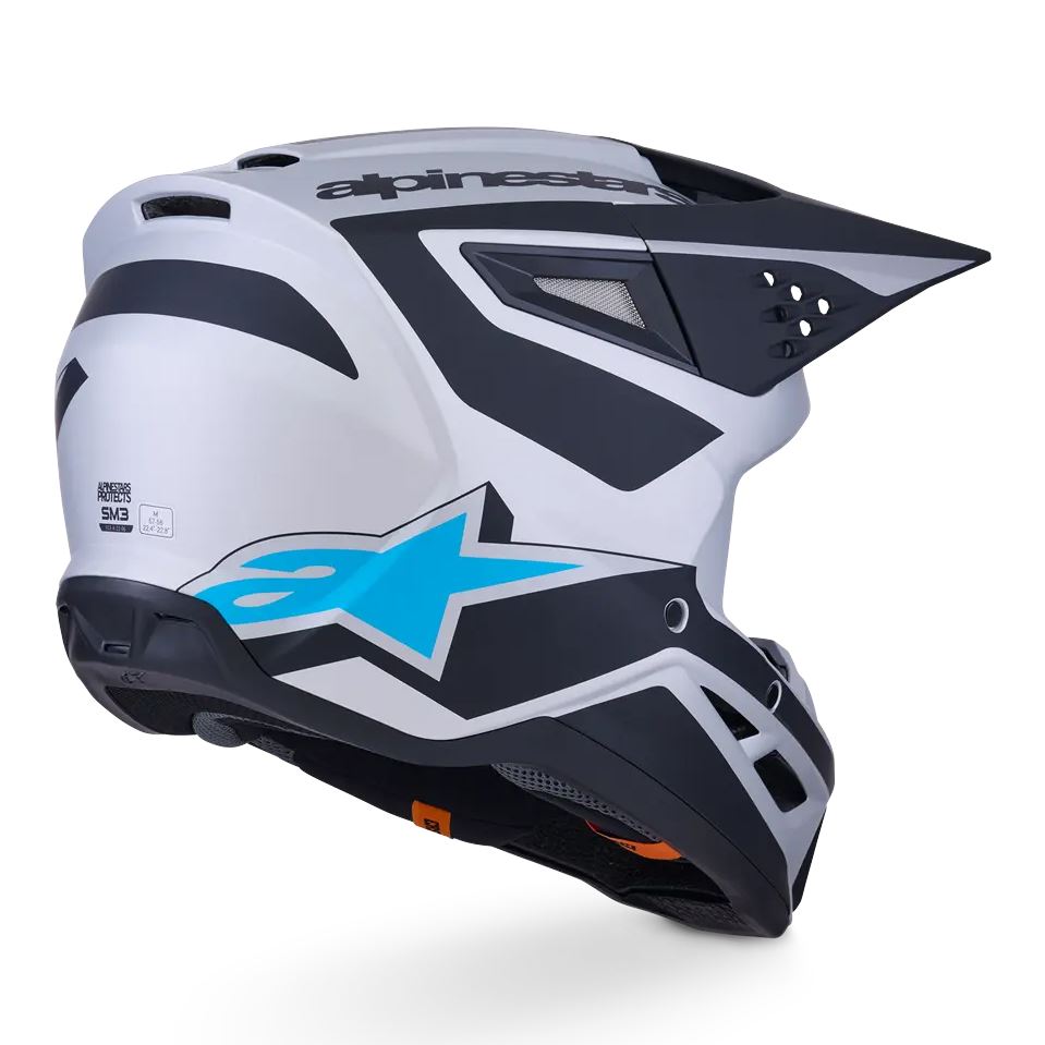Alpinestars 2026 SM3 Heat Motocross Helmet Silver Blue Black Matt
