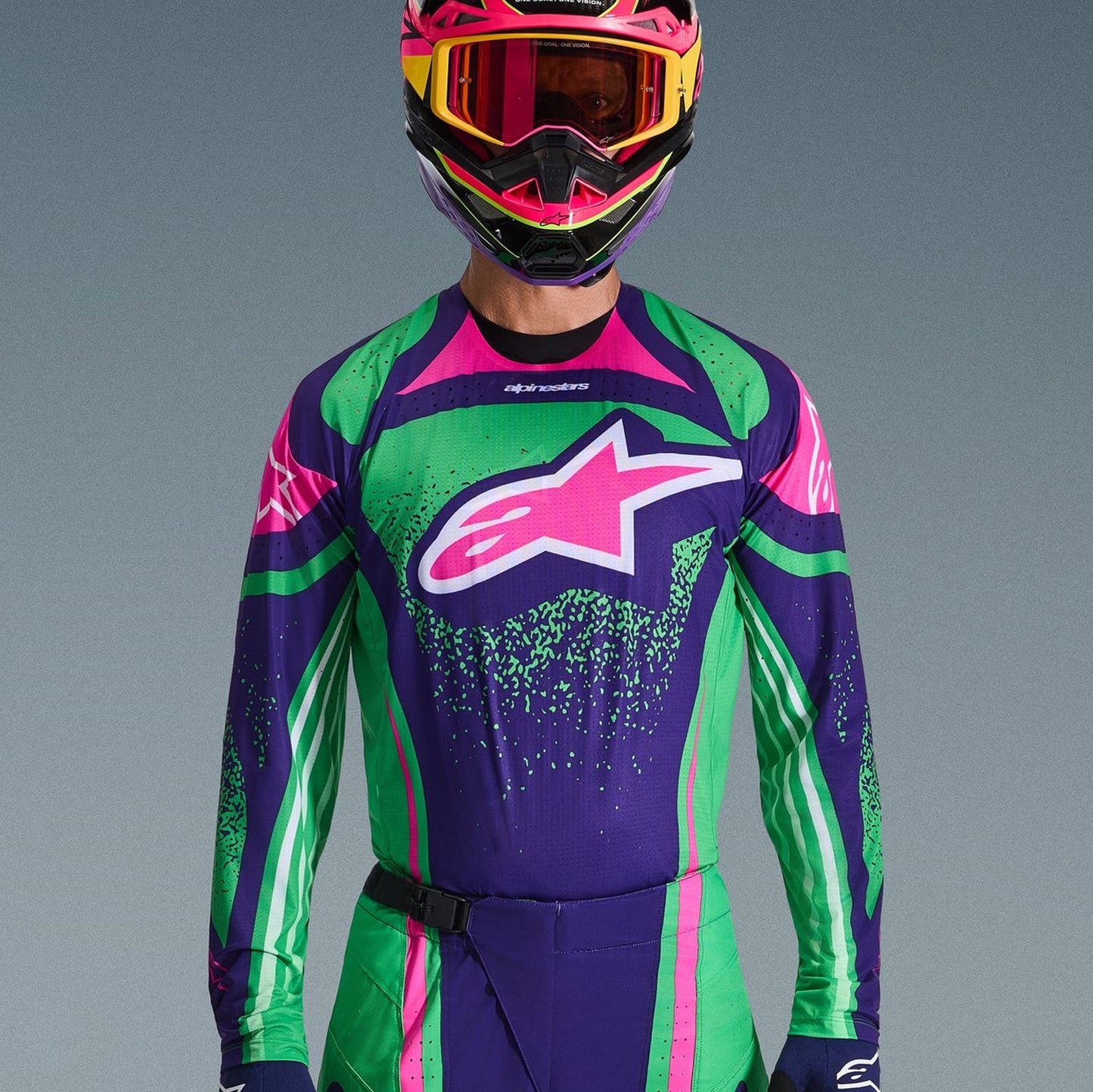 Alpinestars 2026 Techstar Nomur Motocross Jersey Deep Purple Green Pink Fluo