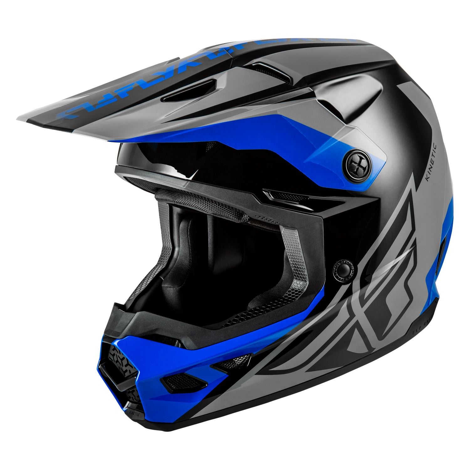 Fly Racing 2026 Motocross Helmet Kinetic Crest Grey Black Blue