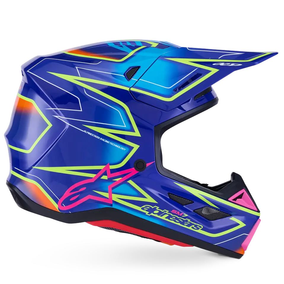 Alpinestars 2026 SM7 Cast Motocross Helmet Blue Pink Yellow Flo Glossy