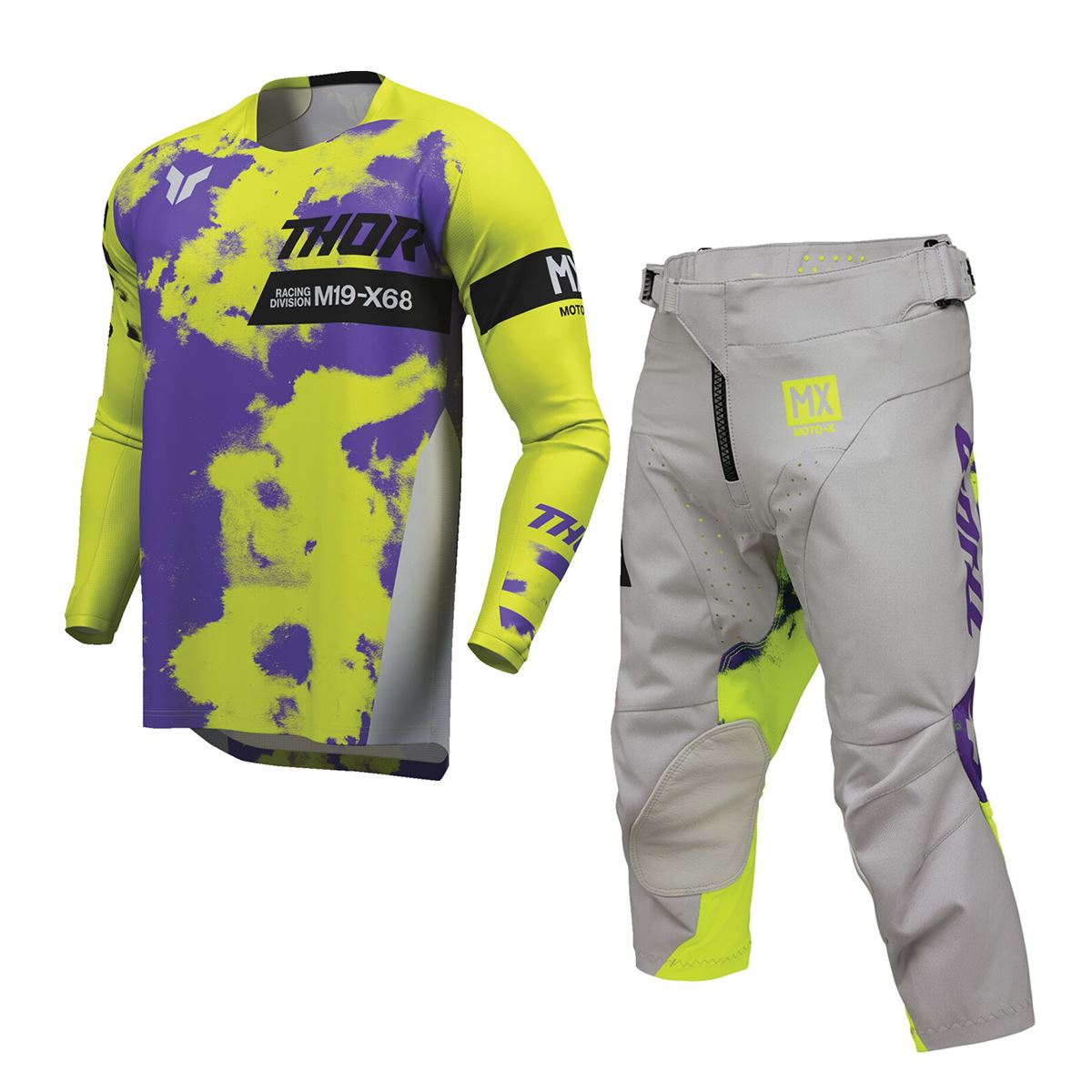Thor 2026 Youth Launchmode Bleach Grey Acid MX Combo Kit
