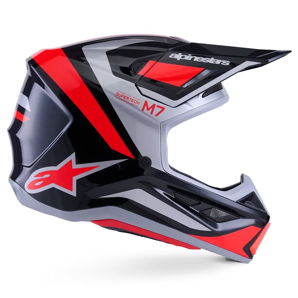 Alpinestars 2026 SM7 Rise Motocross Helmet Black Silver Red Flo