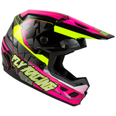 Fly Racing 2025 Youth Kinetic Scorched Motocross Helmet Neon Pink Hi-Viz Black Youth