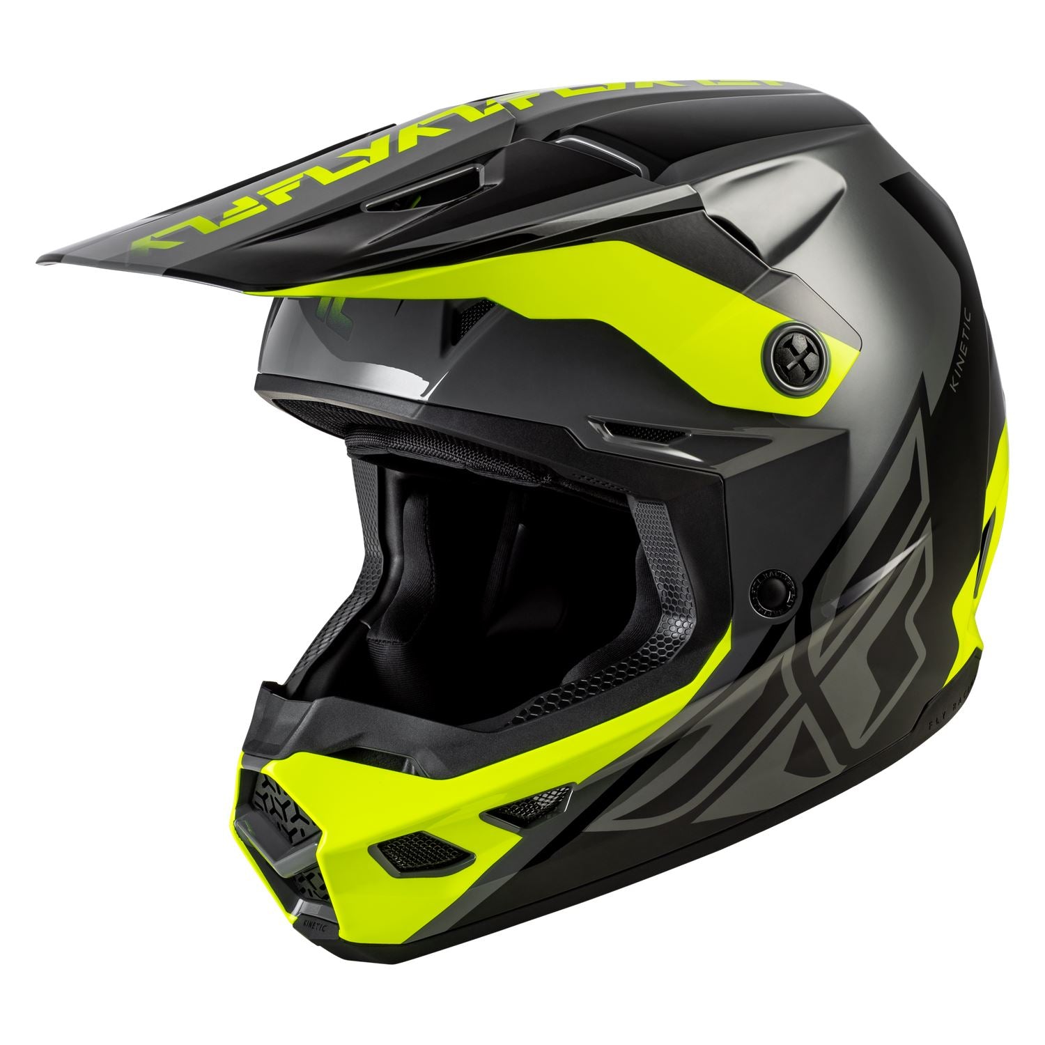 Fly Racing 2026 Motocross Helmet Kinetic Crest Grey Black Hi-Vis