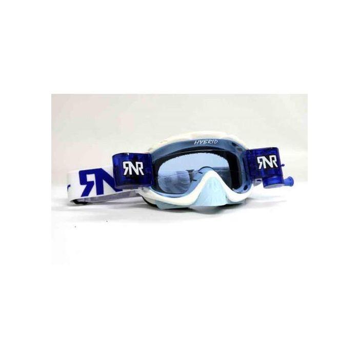 RNR Hybrid White Blue Fully Loaded Goggle Roll Off And Tear Off