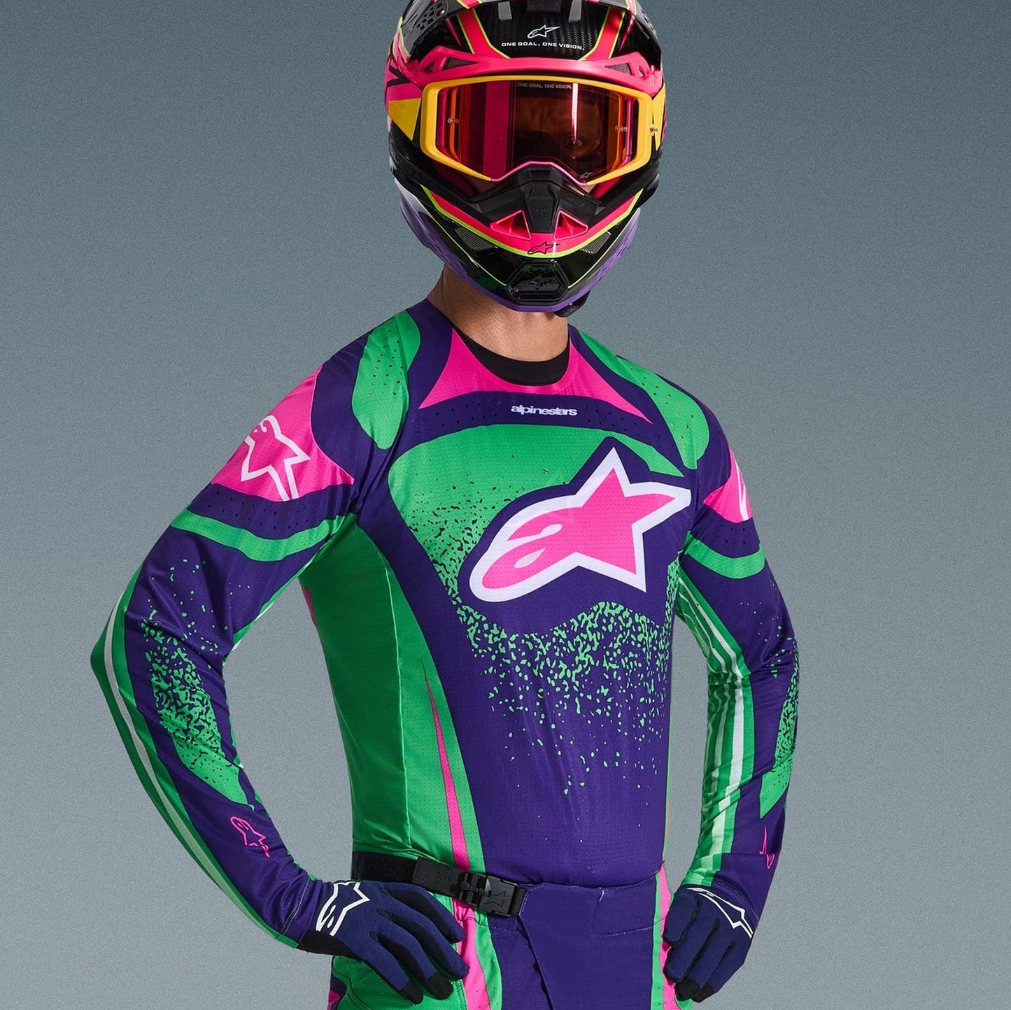 Alpinestars 2026 Techstar Nomur Motocross Jersey Deep Purple Green Pink Fluo
