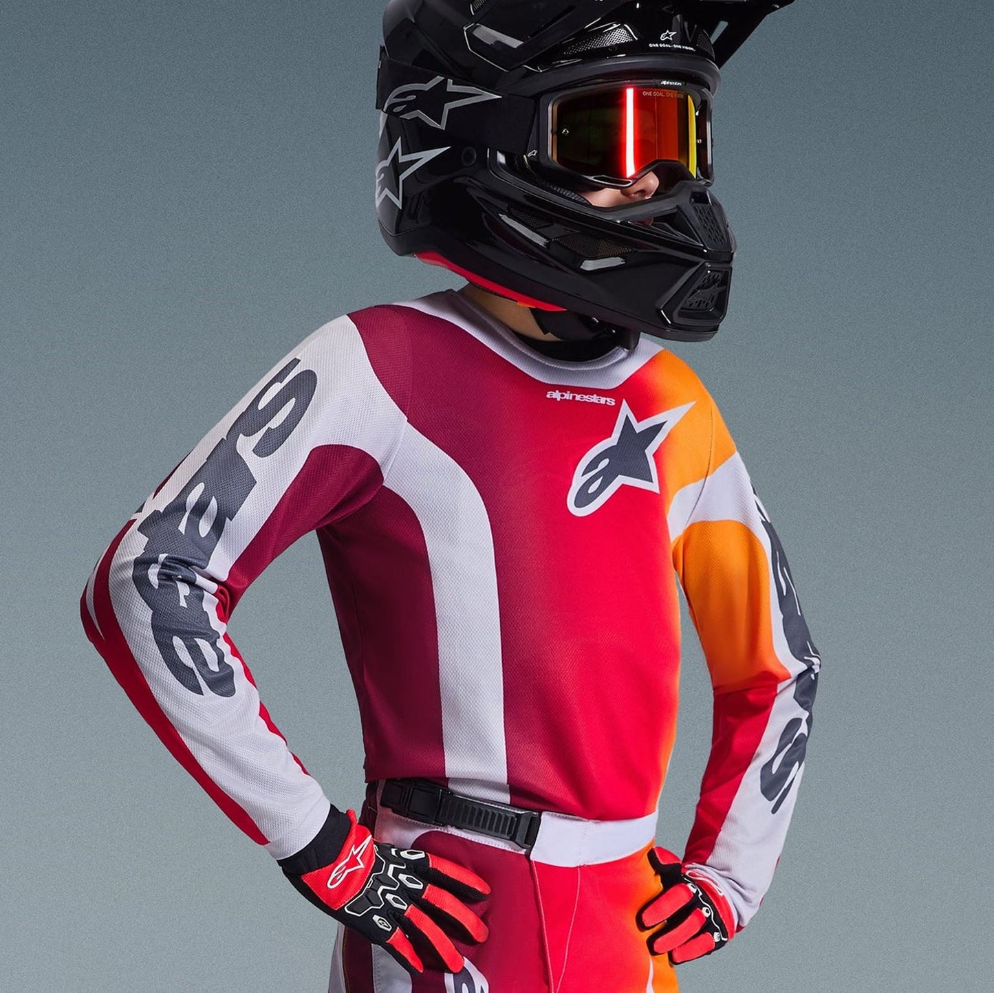 Alpinestars 2026 Youth Fluid Portl Motocross Jersey Red Grey