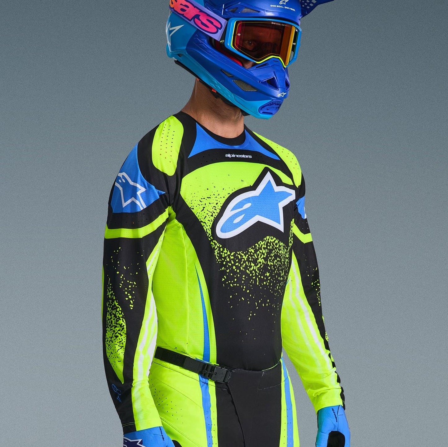 Alpinestars 2026 Techstar Nomur Motocross Jersey Dark Navy Yellow Flo Blue