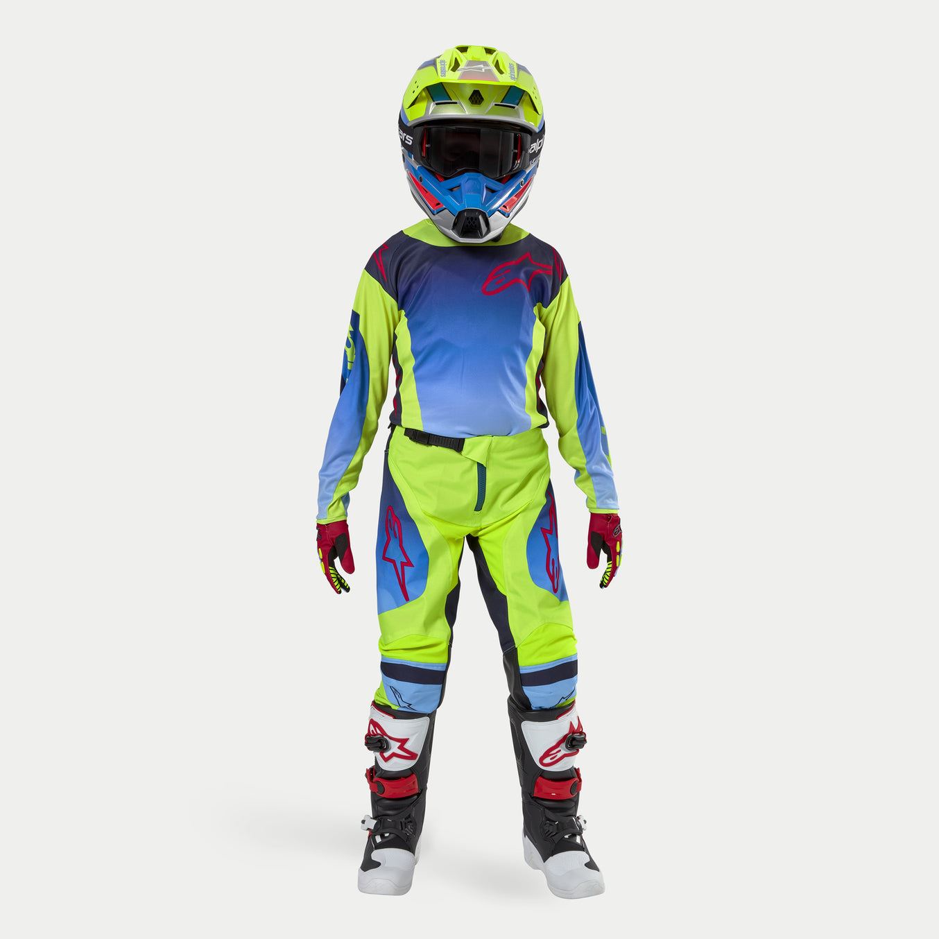 Alpinestars 2024 Racer Hoen Youth Motocross Combo Kit Yellow Fluo Blue Night Navy