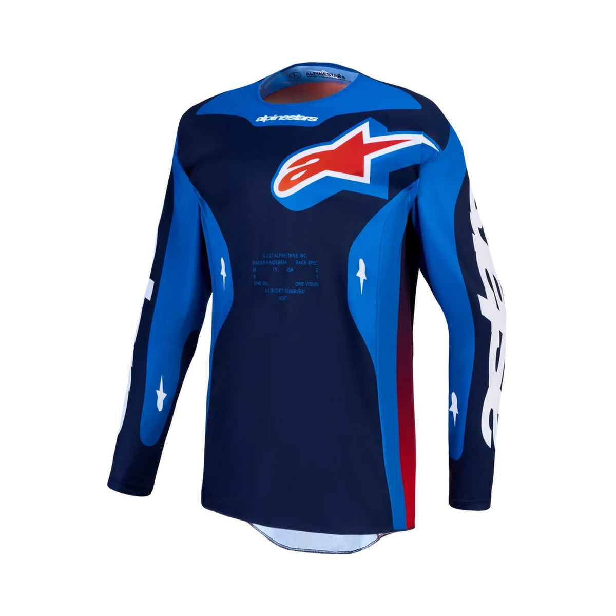 Alpinestars 2027 Racer Hunt MX Jersey Strong Blue Deep Blue Fire Red