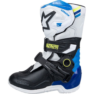 Alpinestars 2024 Tech 3S Kids Motocross Boots White Black Enamel Blue