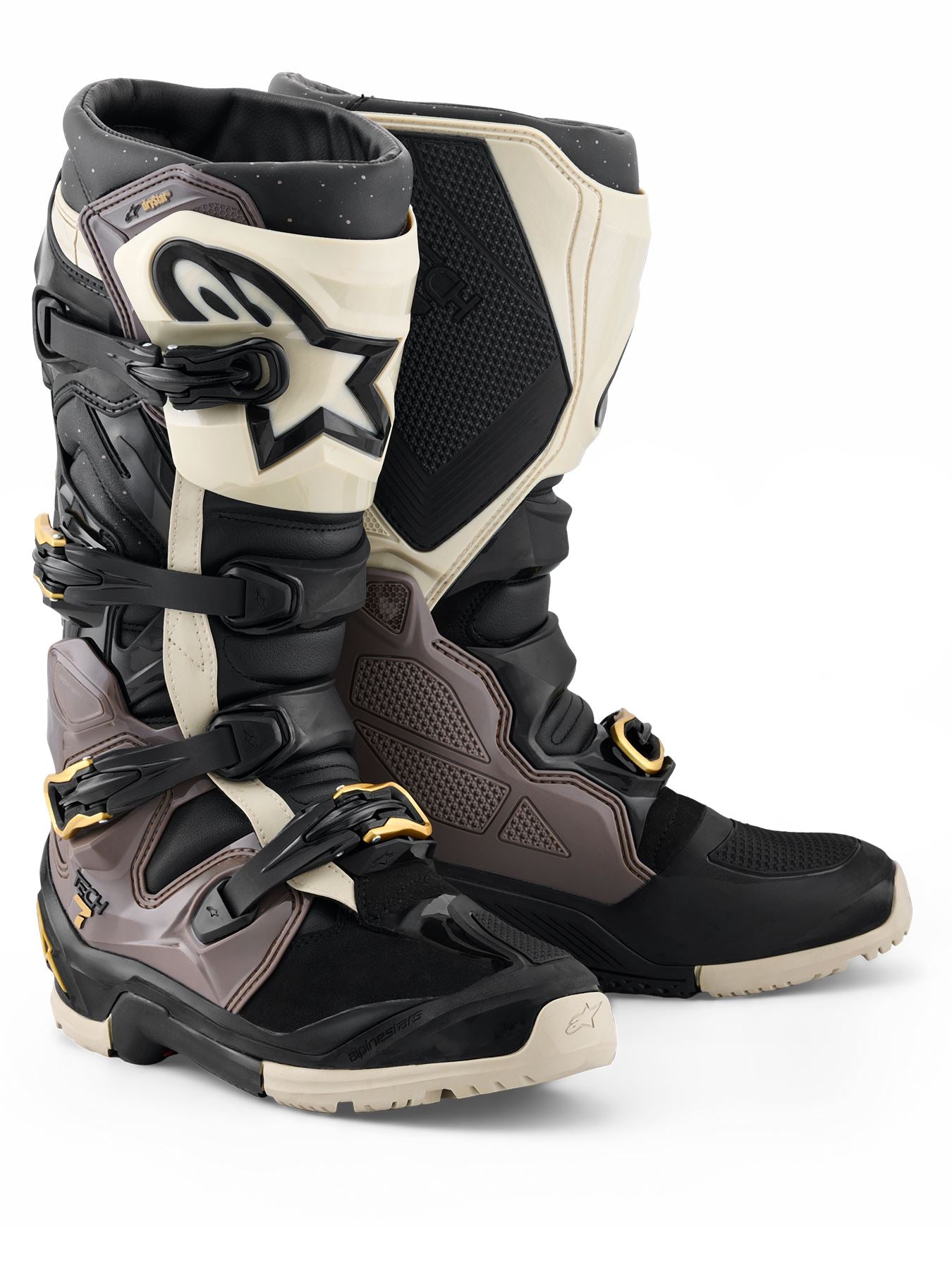 Alpinestars 2026 Tech 7 Enduro Drystar MX Boots Black Dark Grey Gold