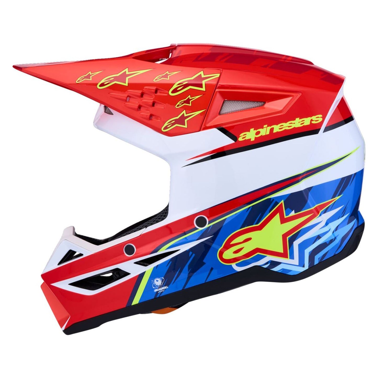 Alpinestars 2027 S-M3 Youth Falcon MX Helmet Red White Blue Yellow Flou