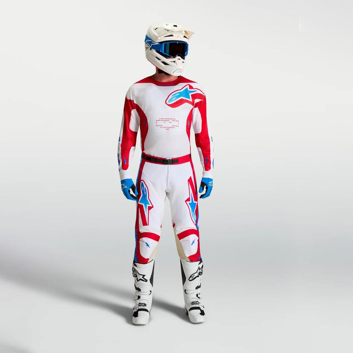 Alpinestars 2027 Racer Hunt MX Combo Kit White Fire Red Ucla Blue