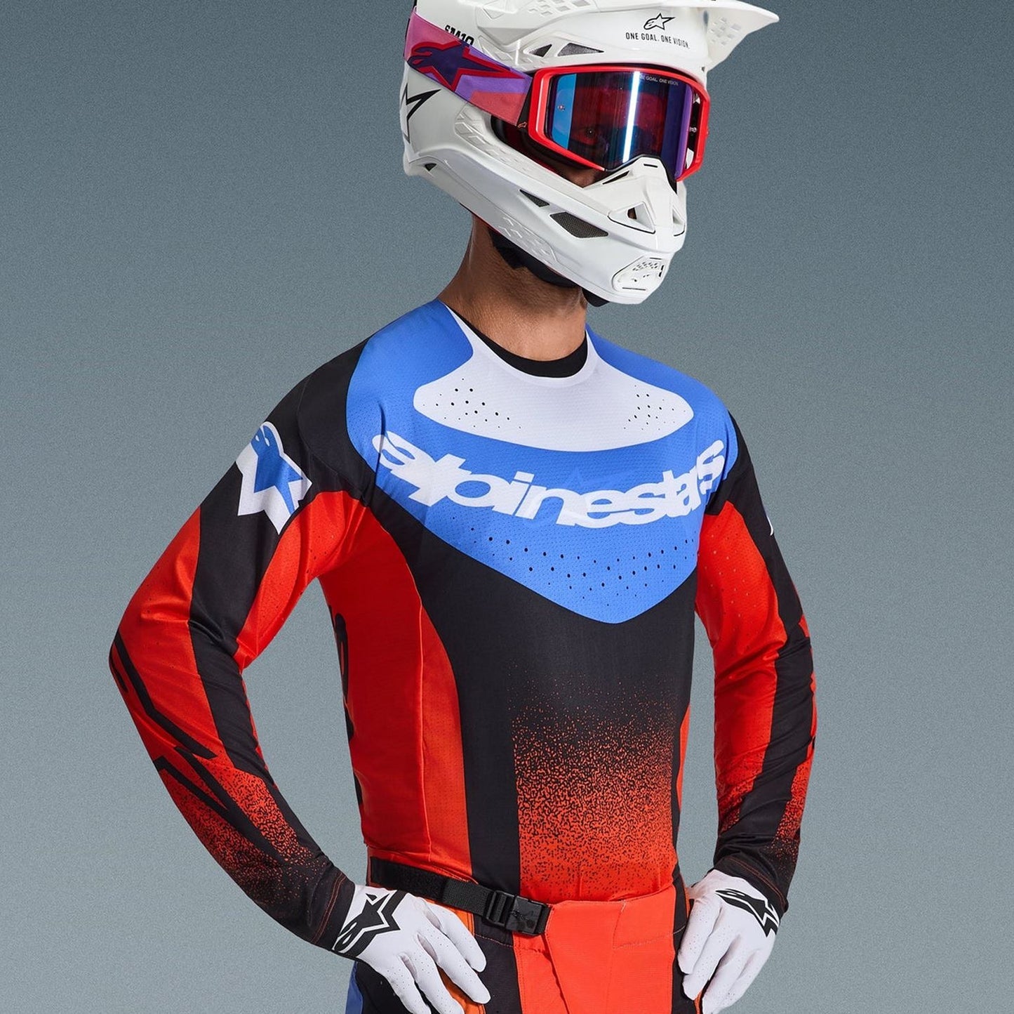Alpinestars 2026 Techstar Knif Motocross Jersey Orange Black Ucla Blue