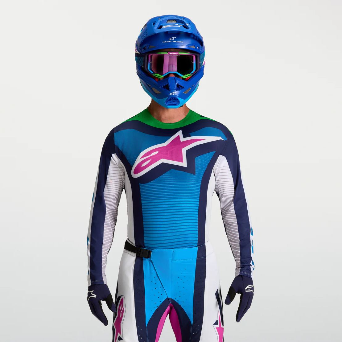 Alpinestars 2027 Techstar Maven MX Jersey White Blithe Blue Green Fluo