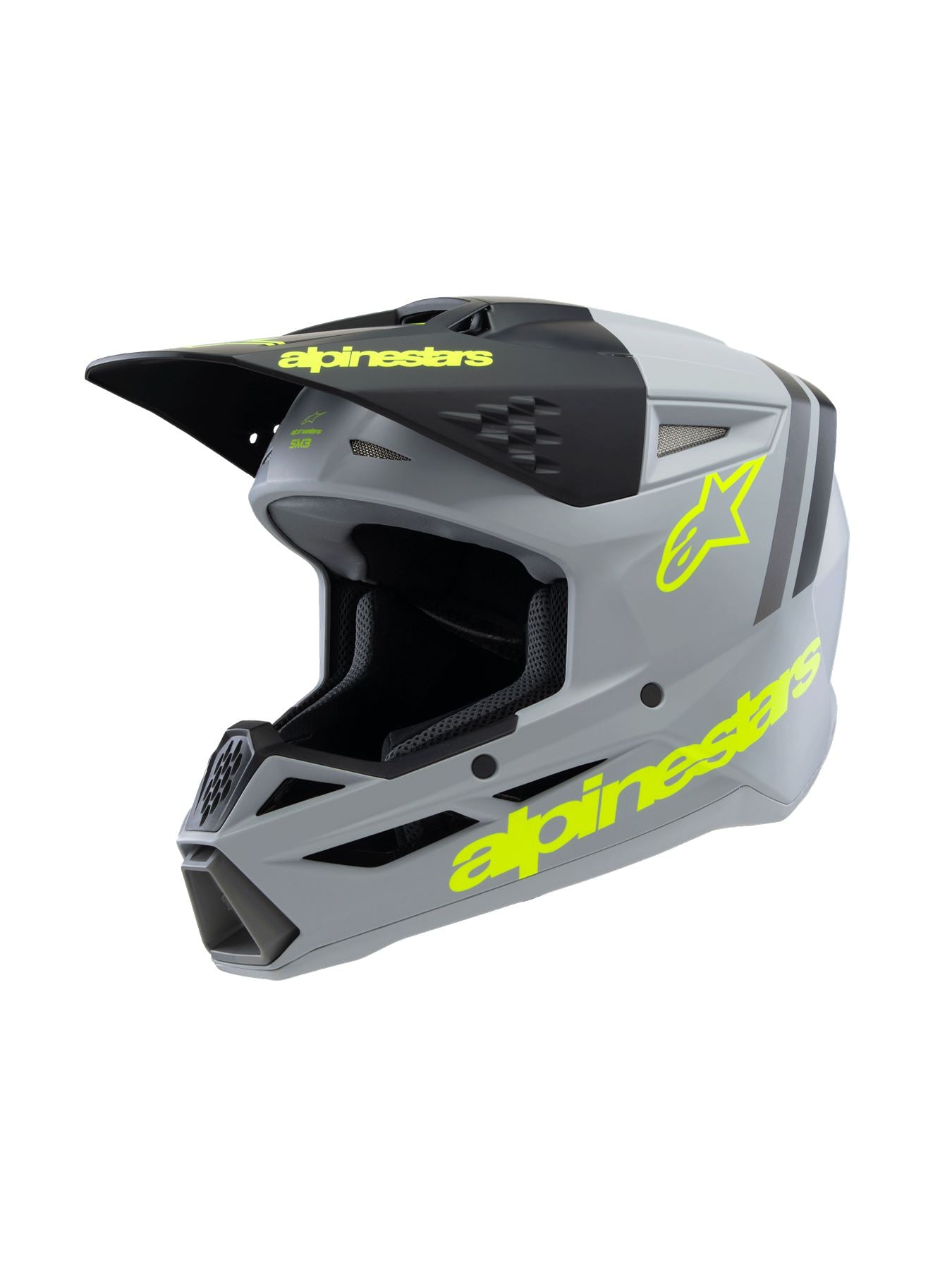 Alpinestars 2025 SM3 Radium Youth Motocross Helmet Grey Black Yellow Fluo Matt
