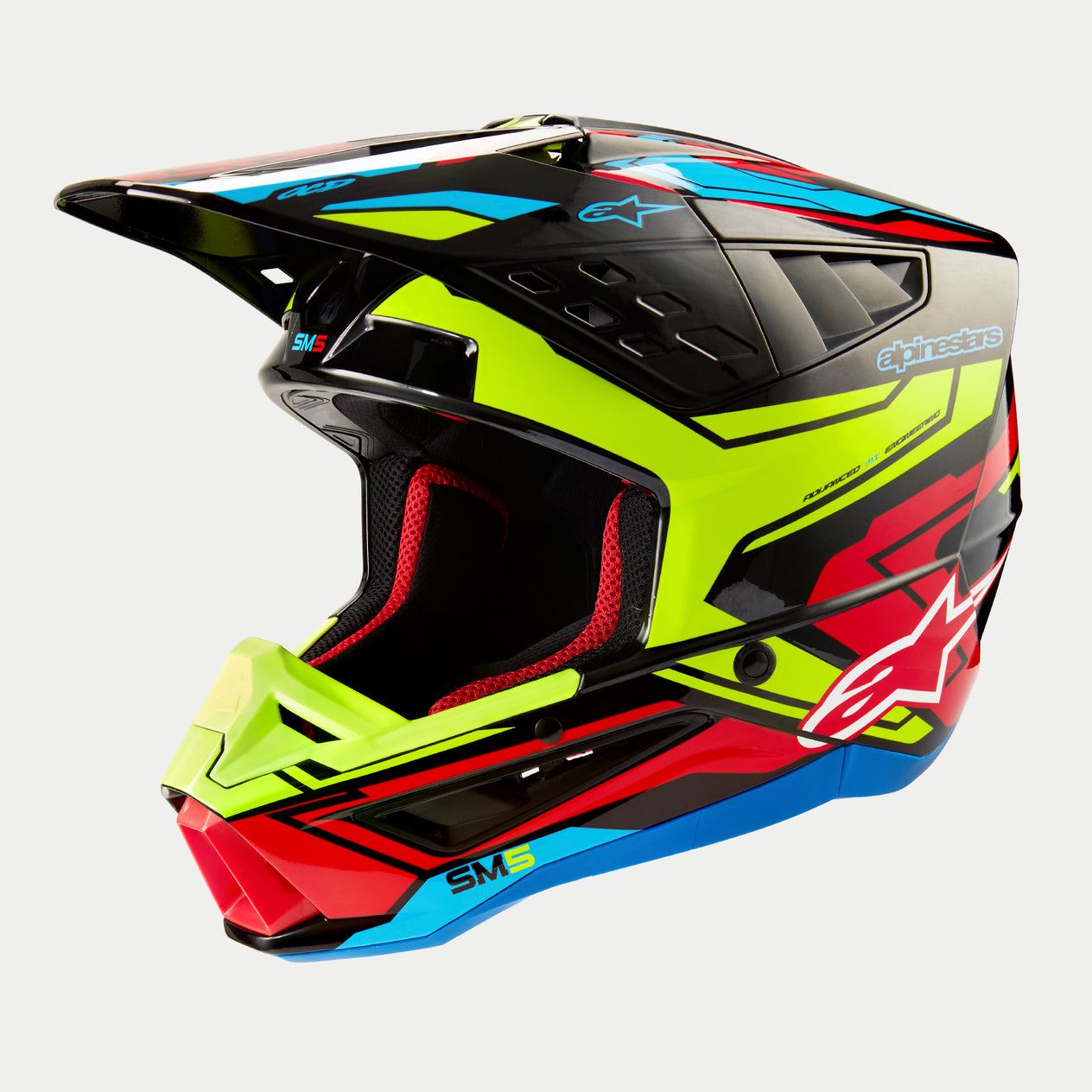 Alpinestars 2024 Supertech SM5 Action 2 Black Yellow Fluo Bright Red Motocross Helmet