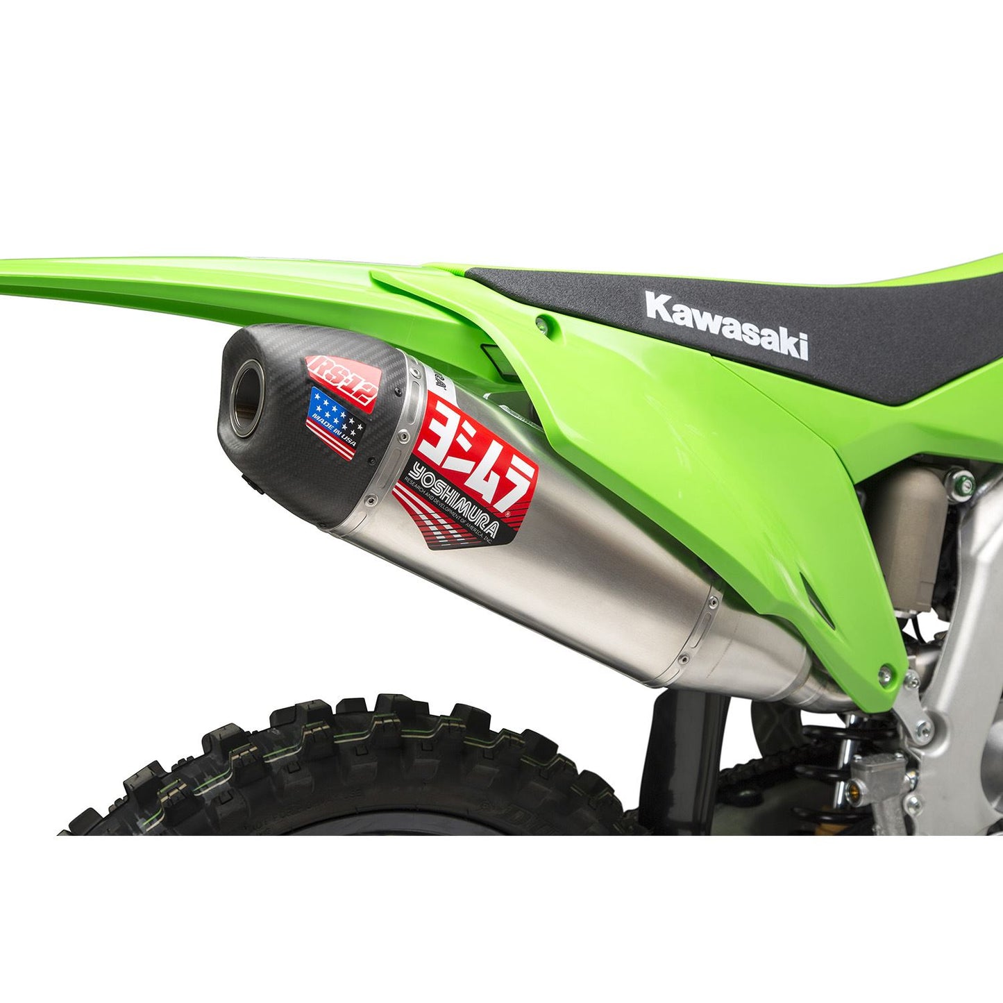 Yoshimura RS-12 Full Exhaust System Stainless Aluminium Carbon Cap For Kawasaki KXF 250 2021-2023