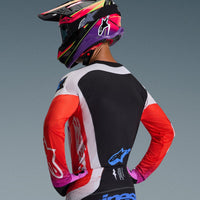Alpinestars 2026 Techstar Knif Motocross Jersey Light Grey Orange Flo Black