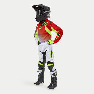 Alpinestars 2024 Racer Lucent Youth Motocross Combo Kit White Neon Red Yellow Fluo