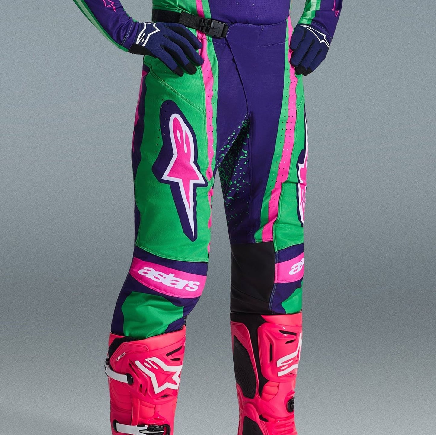 Alpinestars 2026 Techstar Nomur Motocross Pants Deep Purple Green Pink Fluo