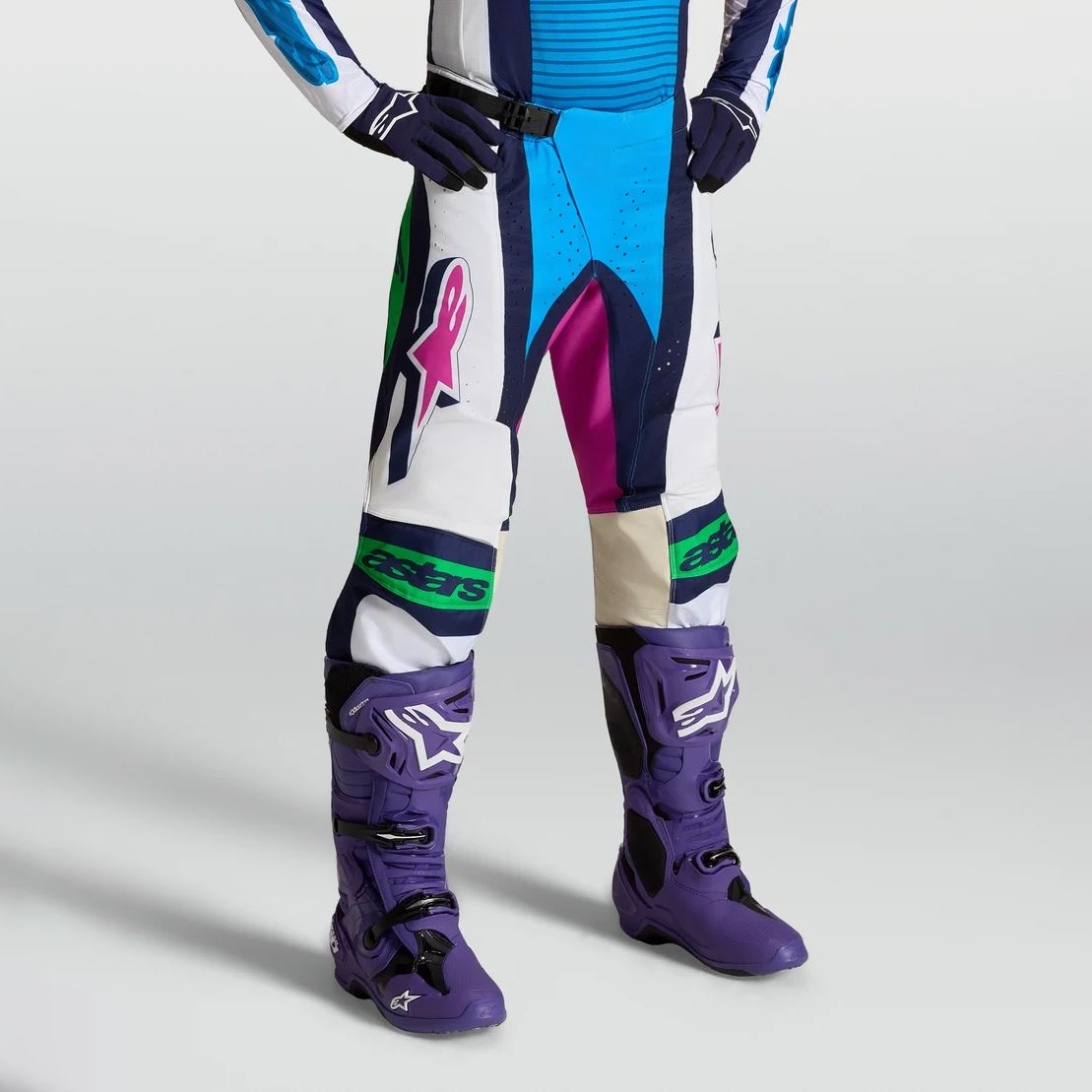 Alpinestars 2027 Techstar Maven MX Pants White Blithe Blue Green Fluo