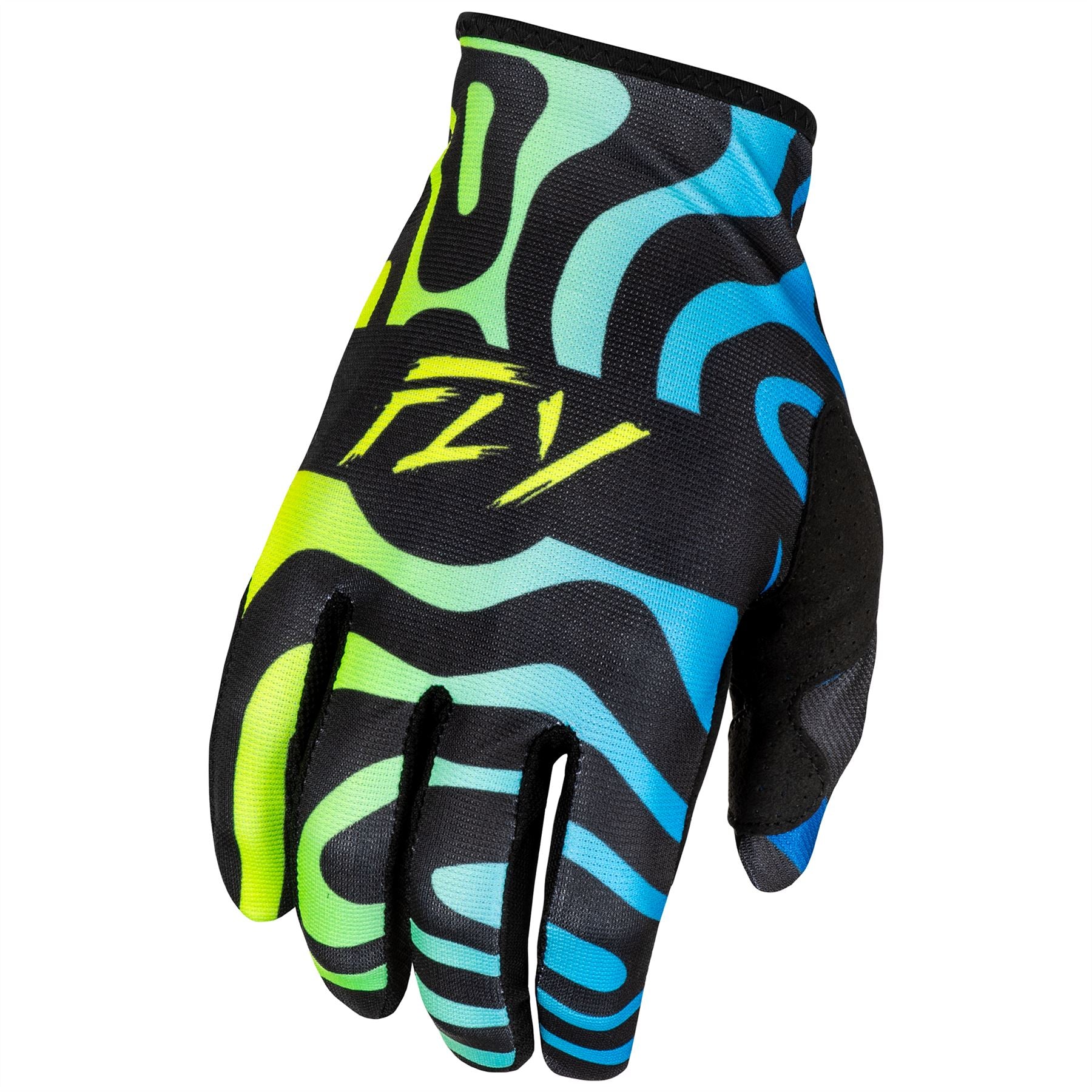 Fly Racing 2025 Youth Lite Zen Motocross Gloves Black Blue Hi-Viz