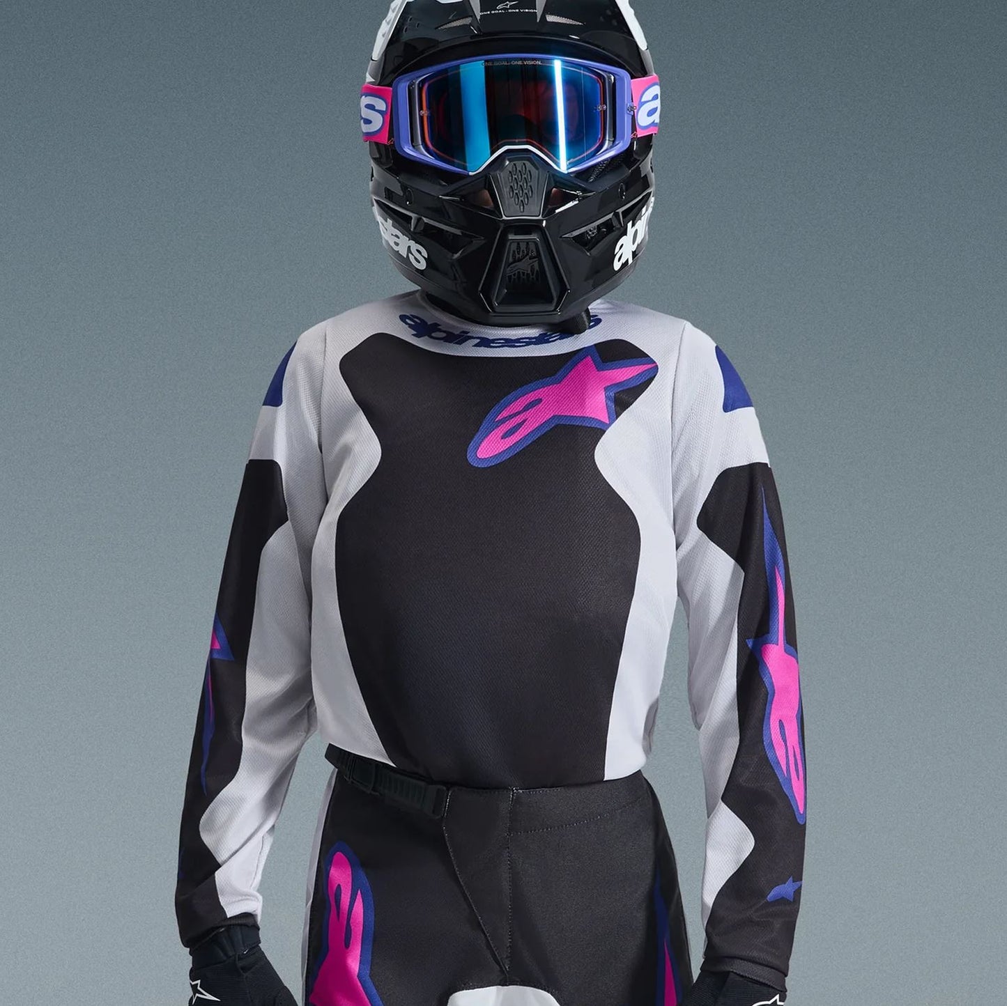 Alpinestars 2026 Youth Fluid Grid Motocross Jersey Black Light Grey Purple