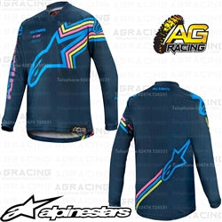 Alpinestars  Racer Braap Navy Aqua Pink Flo Blue Youth Children's Race Jersey