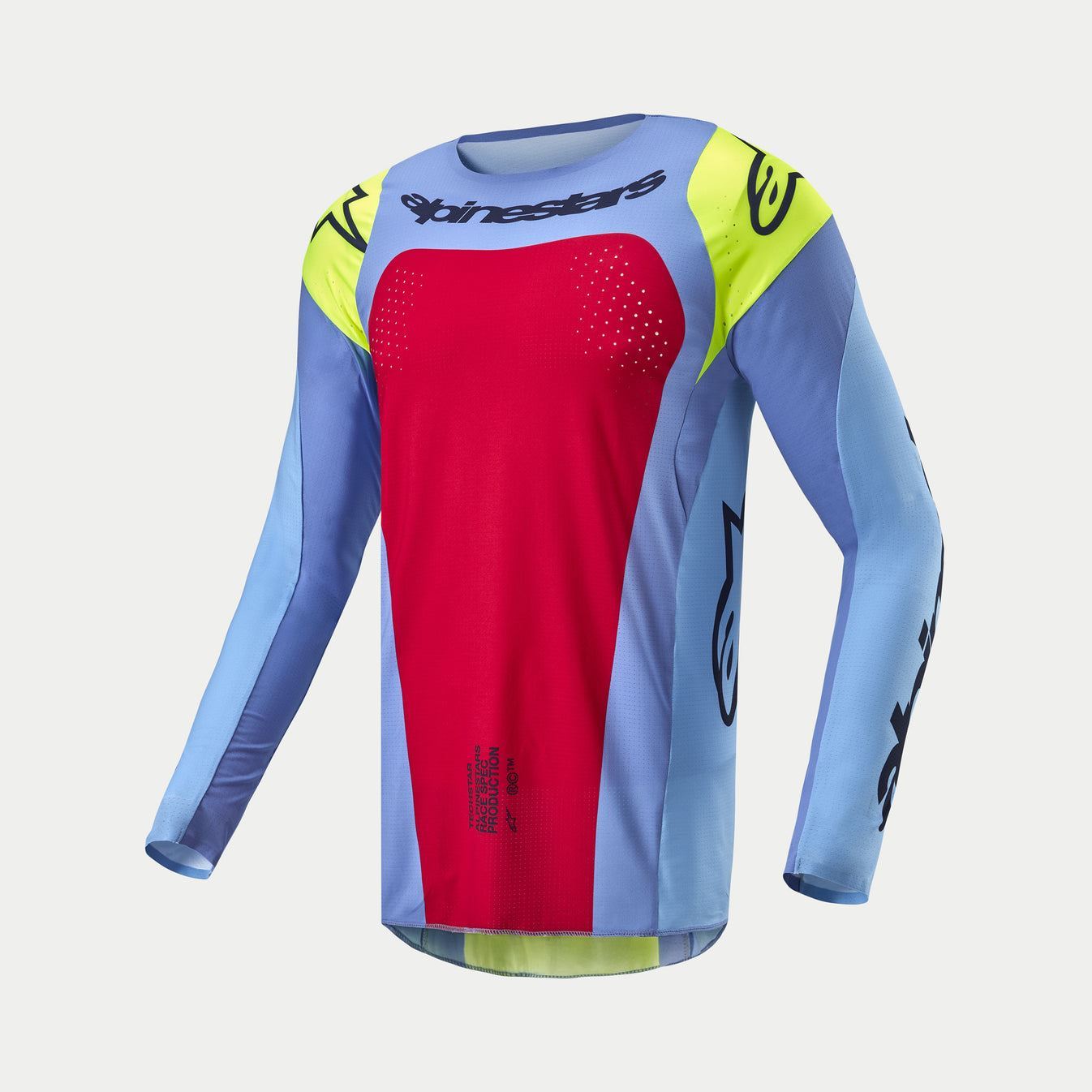 Alpinestars 2024 Techstar Ocuri Motocross Jersey Light Blue Mars Red White Clearance