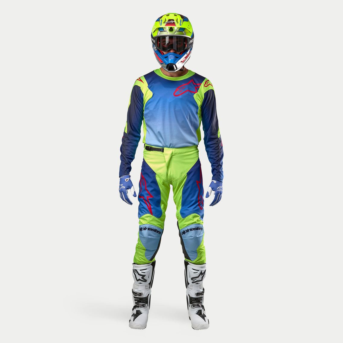 Alpinestars 2024 Racer Hoen Motocross Combo Kit Pants & Jersey Yellow Fluo Blue Night Navy