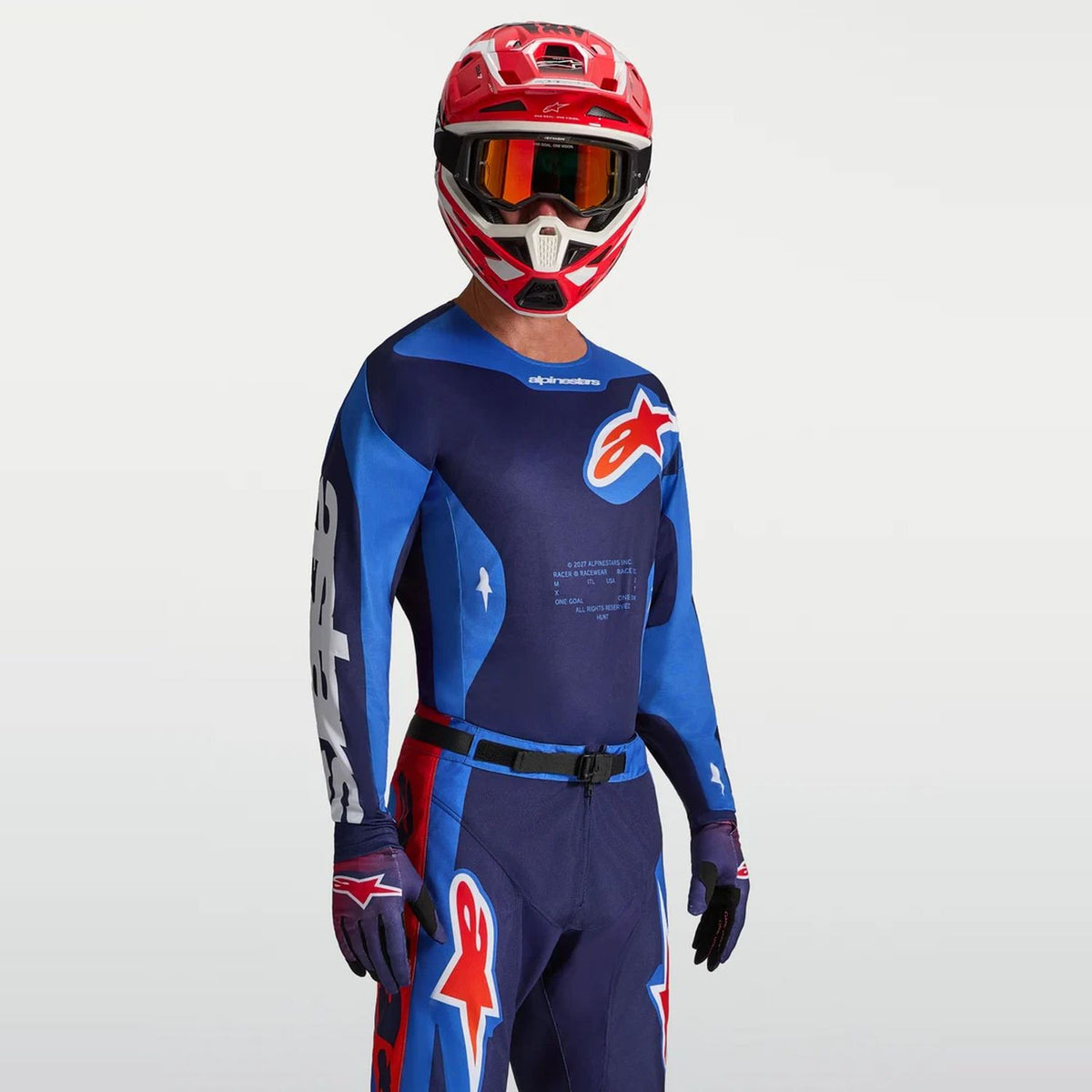Alpinestars 2027 Racer Hunt MX Jersey Strong Blue Deep Blue Fire Red